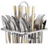 Berger 24 piece silverware flatware cutlery set with square stand, stainless steel includes 6 knife, fork, tea spoon, dinner mirror polished, dishwasher safe