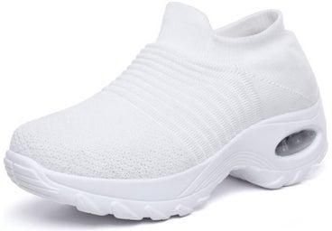 حذاء رياضي بدون رباط بتصميم شبكي للنساء أبيض