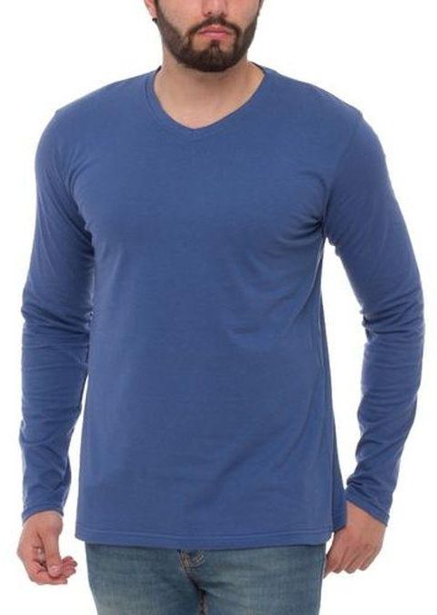 Izor Solid V-Neck T-shirt - Steel Blue