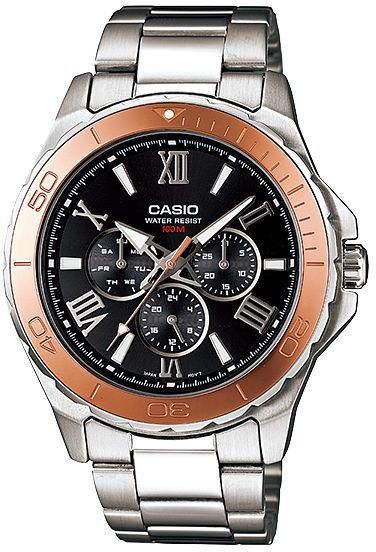 Watch for Men by Casio , Analog , Chronograph , Stainless Steel , Silver , MTD-1075D-1A2V