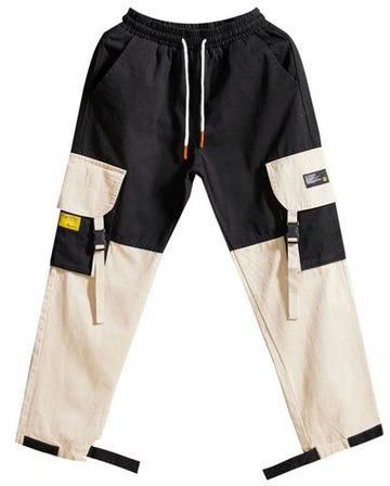 Pocket Detail Patchwork Cargo Pants Khaki/Black
