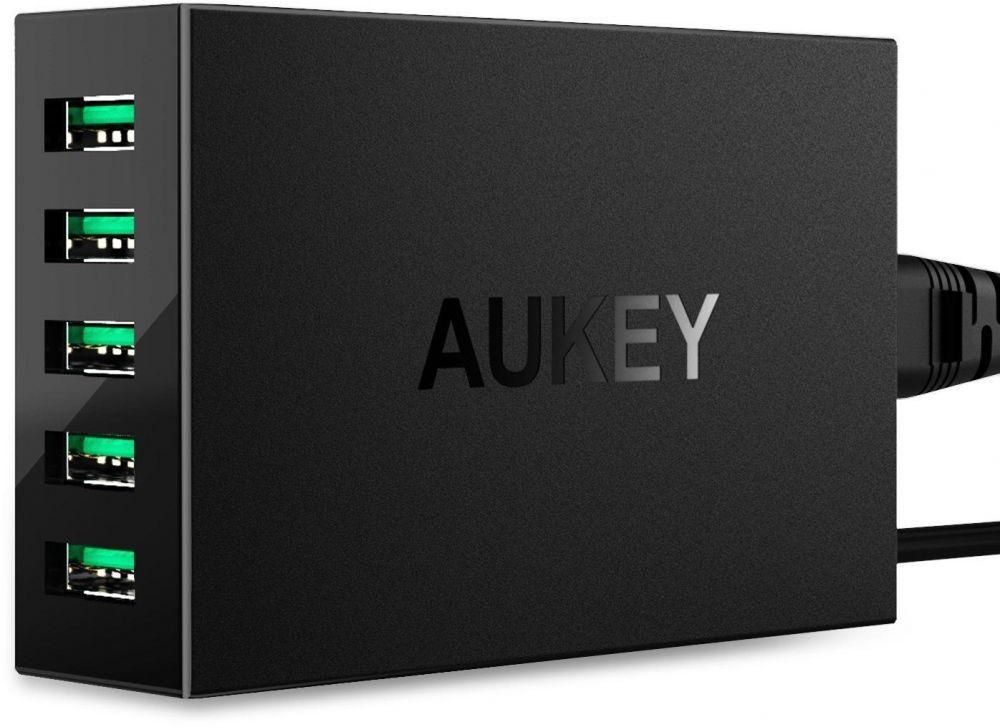 Aukey USB Charger, 5-Port 50W/10A Output, for iPhone, iPad, Samsung, HTC, LG and More