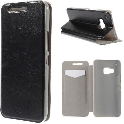 Crazy Horse Leather Stand Case and Screen Protector for HTC One M9 with Card Slot - Black