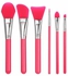 6pcs Silicone Makeup Brush Set Facial Mask Foundation Brushes Cosmetic Eyeshadow Eyebrow Brush Kit With Plastic Handle Rose Red