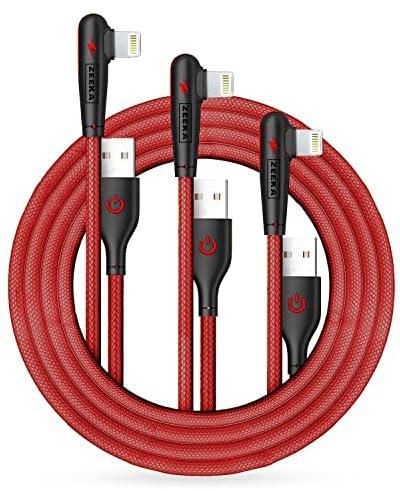 ZEEKA iPhone Charger Cable(Pack of 3), Available in 2m, 1.5m, and 1m Length with 3 A Fast Nylon Braided Fast Charging Cord Compatible with all Apple Devices (Red)