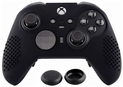 eXtremeRate Black Soft Anti-Slip Silicone Cover Skins, Controller Protective Case for New Xbox One Elite Series 2 with Thumb Grips Analog Caps