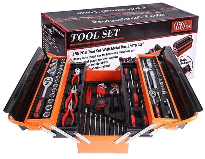Professional 168pcs Mechanic Socket Ratchet Wrench Hand Tool Kits In 5 Layers Metal Box For Automobile Repair Workshop