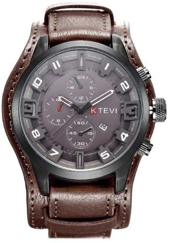 Leather Strap Military Sports Men Watch- Coffee Brown