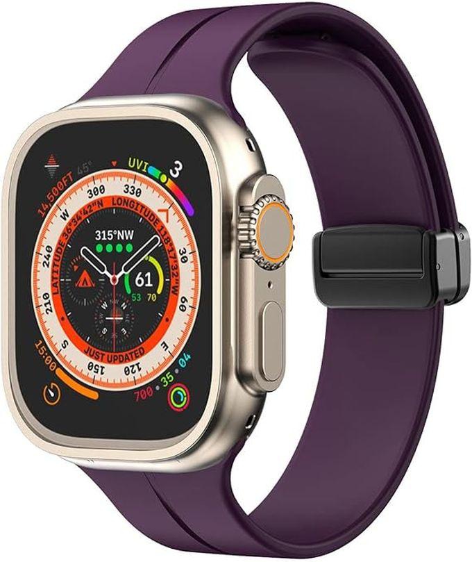 TenTech Silicone Magnetic Sports Band For Apple Watch Ultra/Ultra 2, Size 49mm 45mm 44mm 42, Soft Band For IWatch Series 9/8/7/6/5/4/3/2/1/SE - Purple