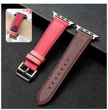 Business Cowhide Leather Strap Watchband For Apple Watch Series 7/6/5/4/3/2/1/SE 45/44/42mm Red/Brown
