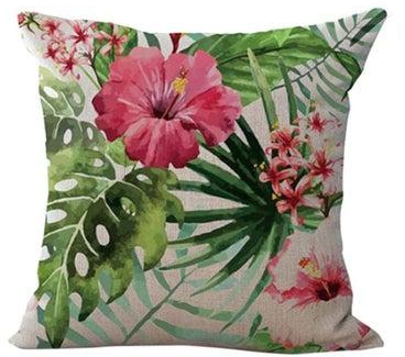 Tropical Plant Flamingo Print Throw Pillow Case Cushion Cover Linen White