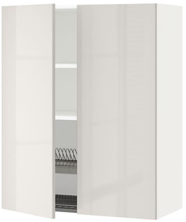 METOD Wall cabinet w dish drainer/2 doors, white, Ringhult light grey