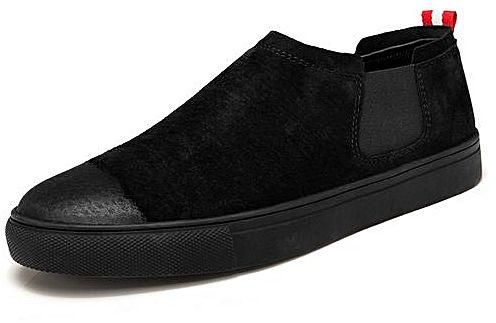 Tauntte Genuine Leather Moccassins Slip On Casual Shoes Suede Sneakers (Black)