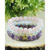 Forziani Peace and Calm Foot Pink Rose Quartz White Opalite and Purple Amethyst Spiritual 10mm Beaded Bracelet Set Of 3 Great Christmas Gift