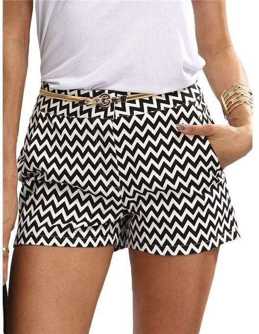 Generic SheIn Woman Shorts Summer New Arrival Black And White Mid Waist Button Fly Casual Pocket Cotton Straight Shorts