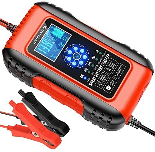 Wishlink 10A Car Battery Charger, 12V/24V Smart Automatic Battery Automotive 7-Stage Charging Battery Maintainer with Pulse Repair Function, Trickle Charger for Car Truck Motorcycle Lawn Mower Boat