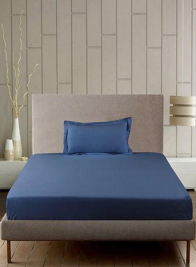 144TC Solid - Duvet cover + 1 Pillow case - 140(W) x200(L) cms with button closure ; (1) 45x70 +15cm Flap ( Plus Embroidery Flange all 4 sides ) Cotton Blue Atoll Single