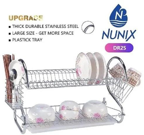 Nunix 2 Tier Dish Rack Stainless SteelDrainer that holds cutlery, utensils, glasses and up to 17 plates ELEGANT DESIGN! that will make your kitchen look cool and organized  HIGH QU