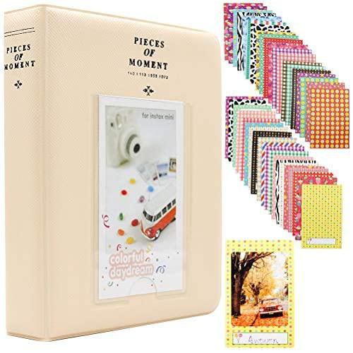 eWINNER 64 Pockets Mini Photo Album& 40pcs border stickers in the albumfor Fujifilm Instax Mini 11 7s 8 8+ 9 25 26 50s 70 90 Instant Camera & Name Card (Beige)