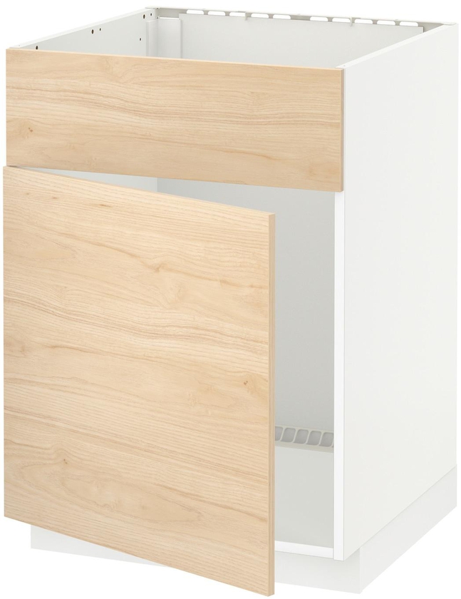 METOD خزانة قاعدة لحوض مع باب/واجهة - أبيض/Askersund مظهر دردار خفيف ‎60x60 سم‏