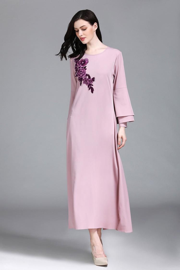 Layered Long Sleeve Embroidered Muslim Dress - 4 Sizes (2 Colors)