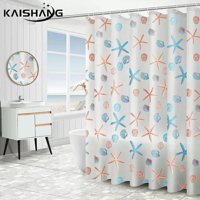 Generic Waterproof PEVA Shower Curtain With Hooks 180*200cm as picture 200cm x 180cm