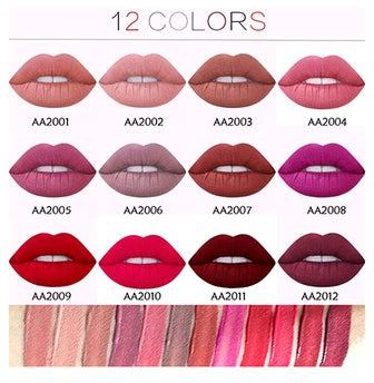 12-Piece Velvet Matte Liquid Lipstick Set Multicolour