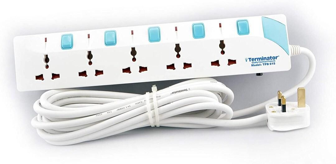 Terminator 5 Way Extension Socket 3M Cable Esma Approved Model: Tpb 615-3M