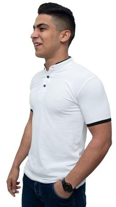 Billion Mandarin Collar Pique Polo Shirt-white