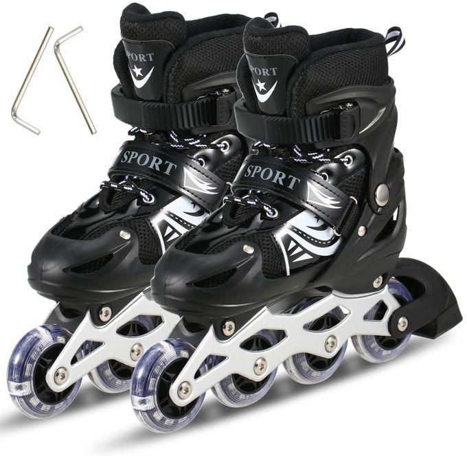 SPORT Adjustable Roller Skate Shoes LED Light Single Row Wheels, Black