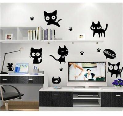 Cute Cartoon Cat Wall Decor Kids Room Wall Sticker For Girls Children Bedroom Black 76X72cm
