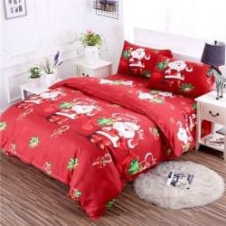 3D Cartoon Bedding Sets Merry Christmas Gift Santa Claus Bedclothes Duvet Quilt Cover Bed Sheet 2 Pillowcases - Red - King