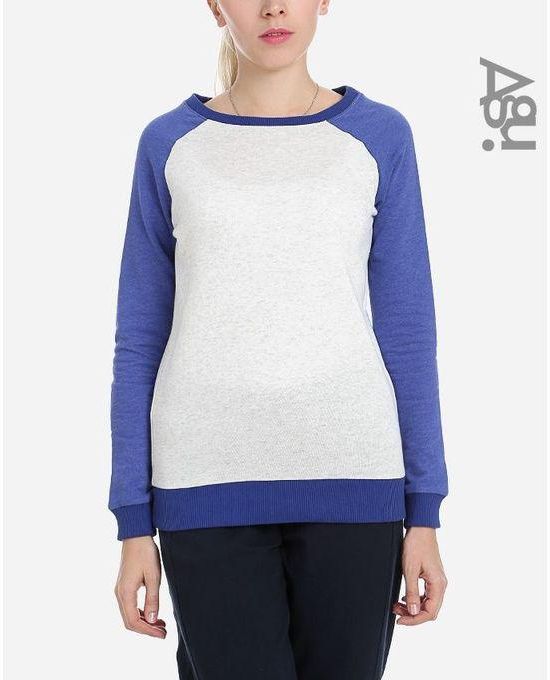 Agu Solid Sweatshirt Round Neck - Light Grey & Blue