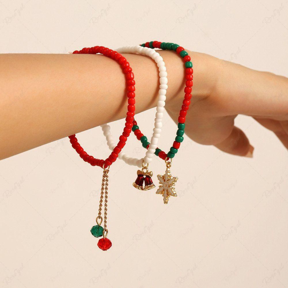3Pcs Christmas Colorful Beads Snowflake Bell Bracelets