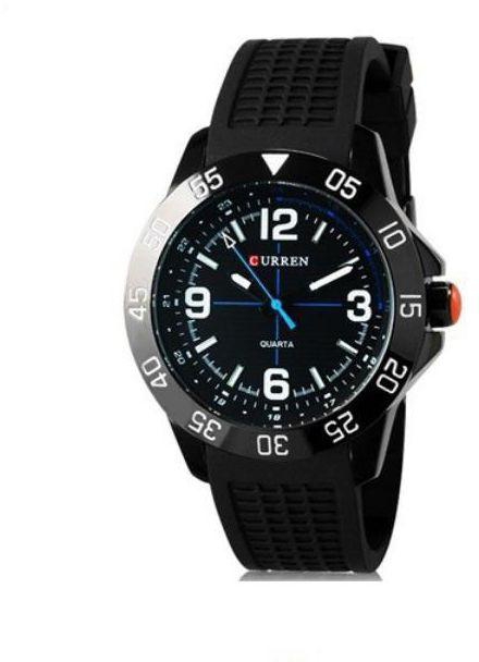 Curren Analog Display Men Watches Round Dial With Black Silicone Strap And Black Dial  Curren-8181