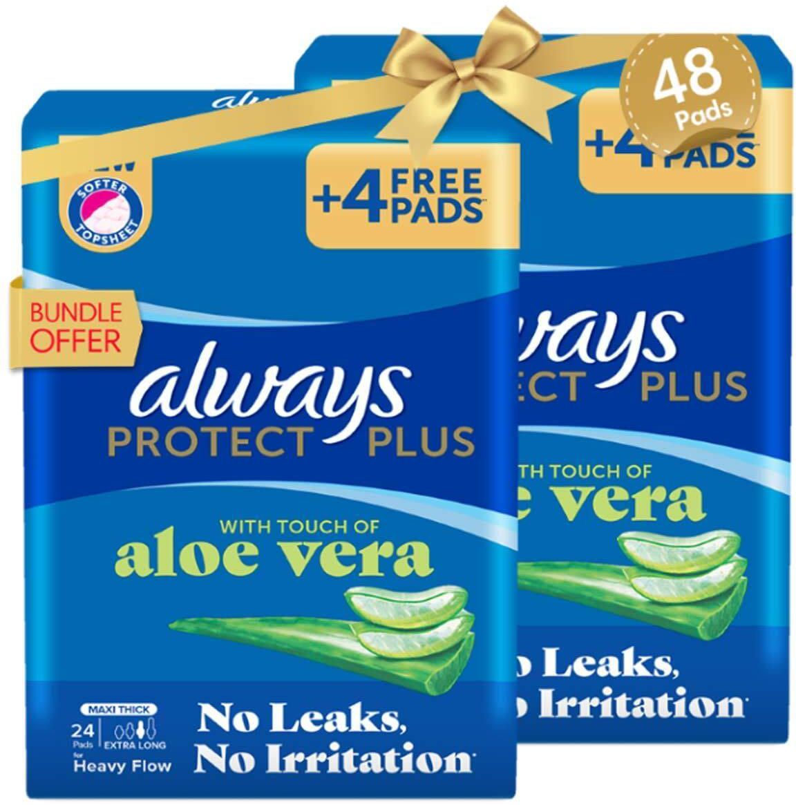 Always Protect Plus Pads with Touch of Aloe Vera - Extra Long - Maxi Thick - 48 Pads