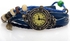 Leather Knit Vintage Women's Watch with leaf pendant - Blue