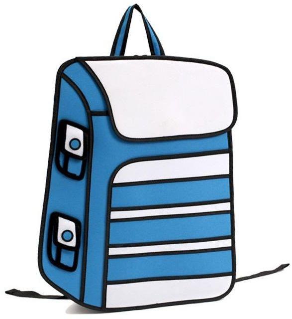 2D Jump Style Canvas Cartoon Casual Backpack Blue White