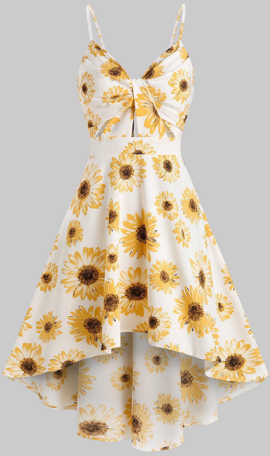 Spaghetti Strap Sunflower Print High Low Dress M price