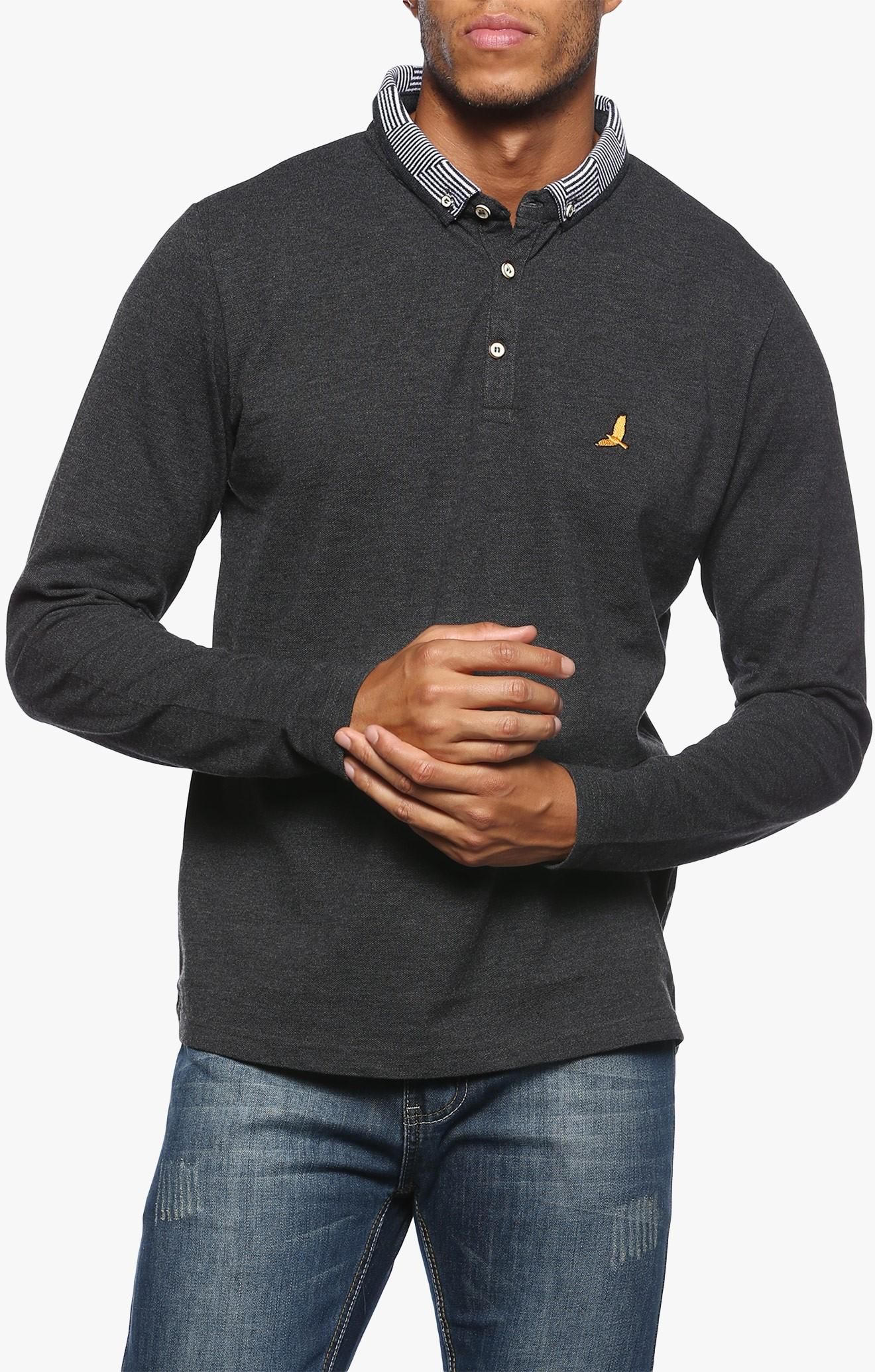 Charcoal Patterned Collar Polo Shirt