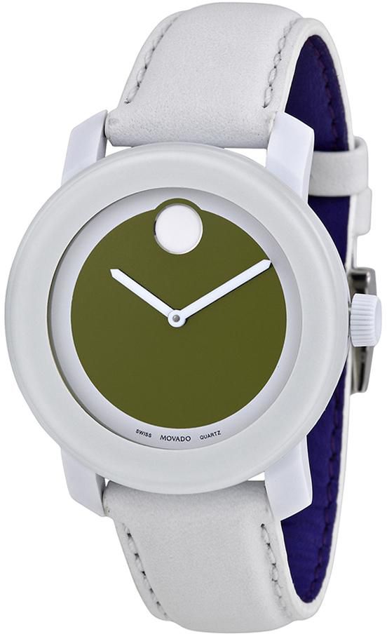 Movado Men's Bold TR90 Green Dial White Leather Swiss