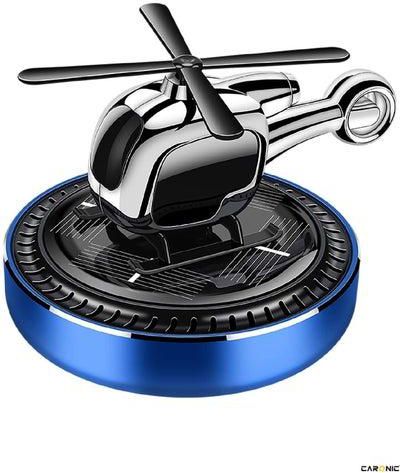 Car Air Freshener Mini Helicopter Rotating Solar Airplane Car Freshener Silver Blue
