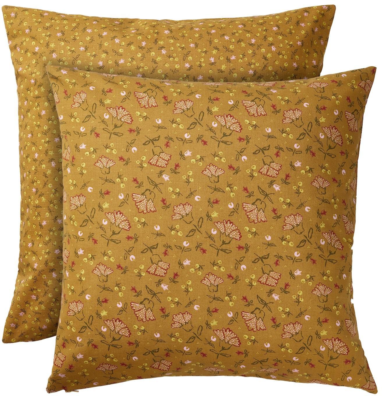 SVÄRDTÅG Cushion cover - dark yellow/floral pattern 50x50 cm
