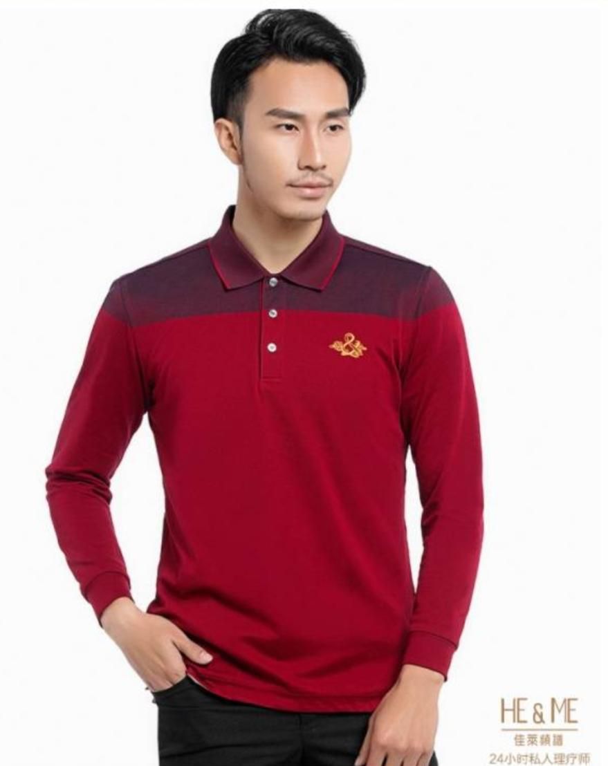 HE &amp; ME Spectrum Long Sleeves Polo T-Shirt - Size: M (Maroon)