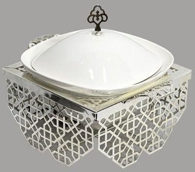 3-piece Stainless steel Food Warmer silver with ceramic bowl 23x23x17cm