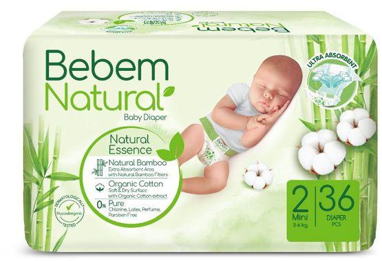 Bebem Natural Baby Diapers Twin Pack Mini Size 2 - 36 Pieces