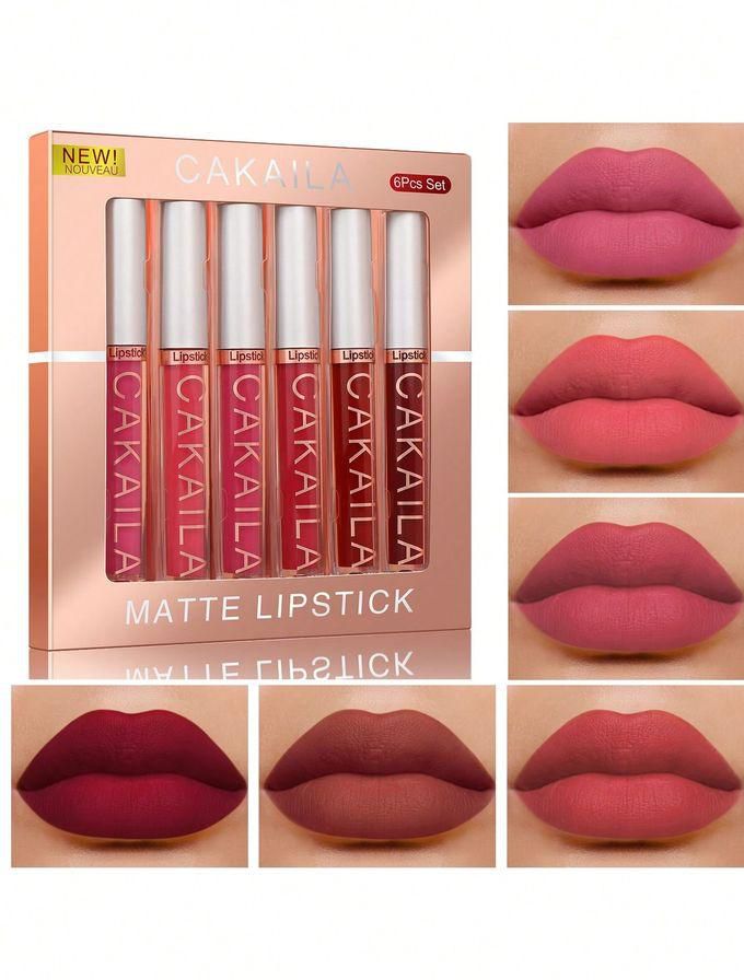 SHEIN Matte Lip Gloss Set 6Pcs Long-Lasting Wear Waterproof Liquid