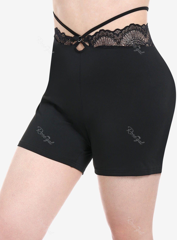 Plus Size & Curve Lace Panel Crisscross Biker Shorts - 3x