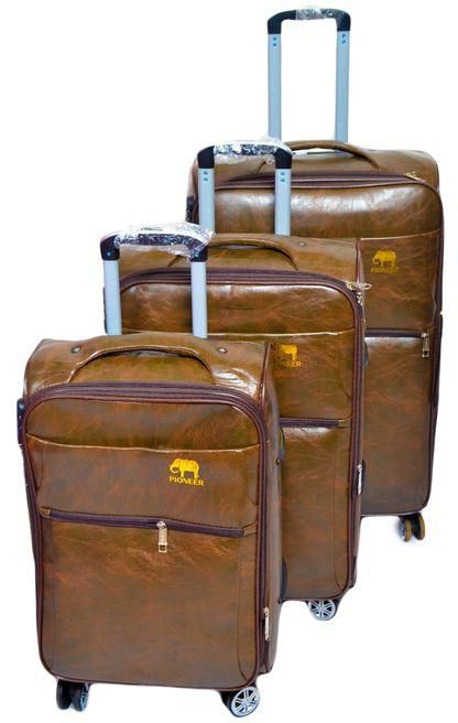 Pioneer 3-in-1 Dark Brown Leather Trolley Suitcase