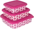 Ideal Home Silicone Square Food Container Set With Lid, 3 Pieces - Rose